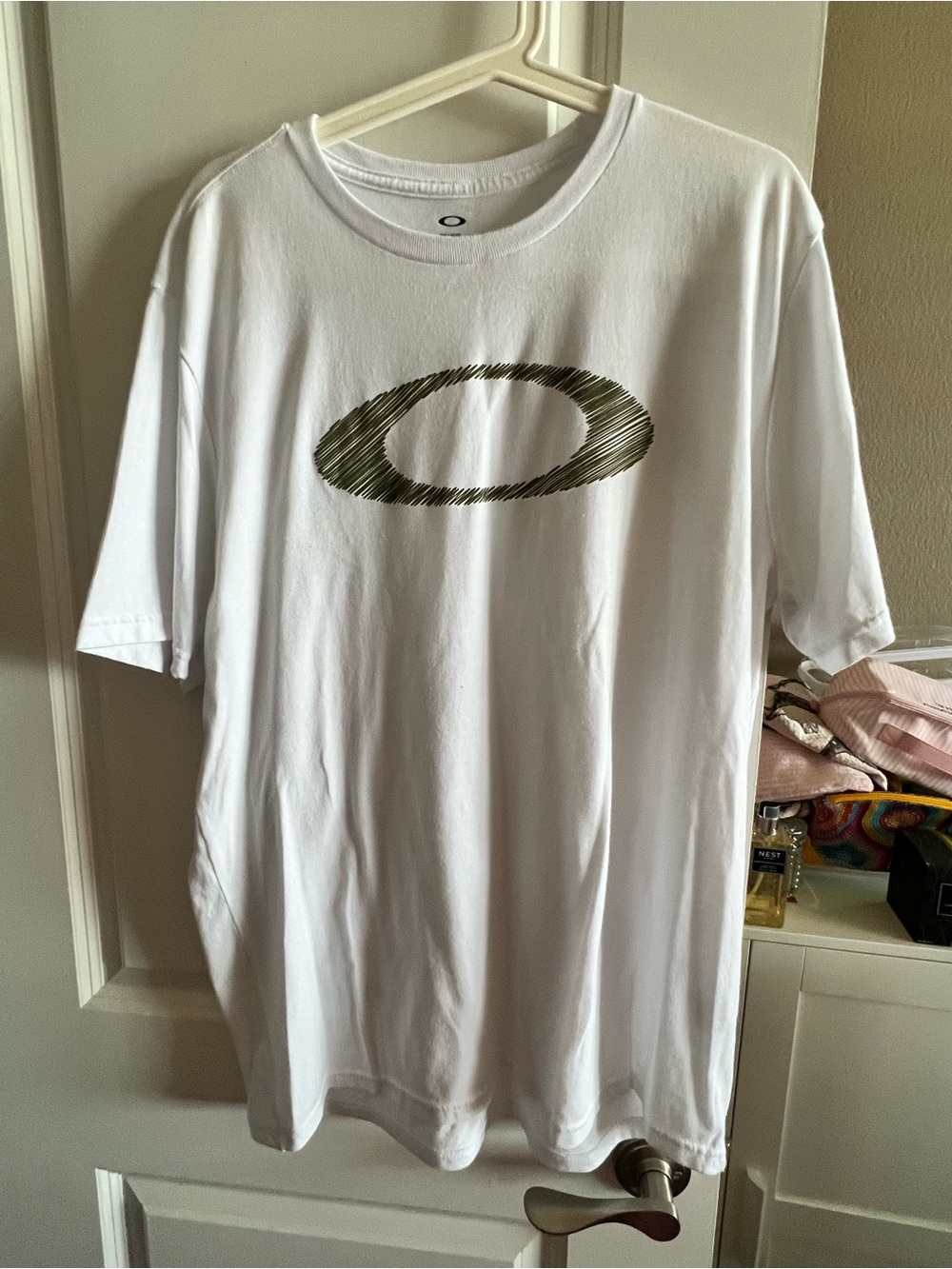 Oakley White Short Sleeve Tee with Olive Logo